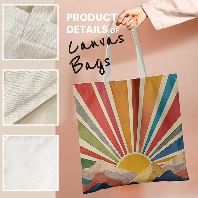 Boho Tote Bag Aesthetic, Minimalist Abstract Boho Terracotta Sun Sunshine Canvas Tote Bag for Women