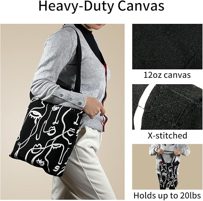Canvas Tote Bag for Women, Aesthetic Tote Bag with Zipper Pocket for Grocery Travel Work Gift, Canvas Shopping Bag