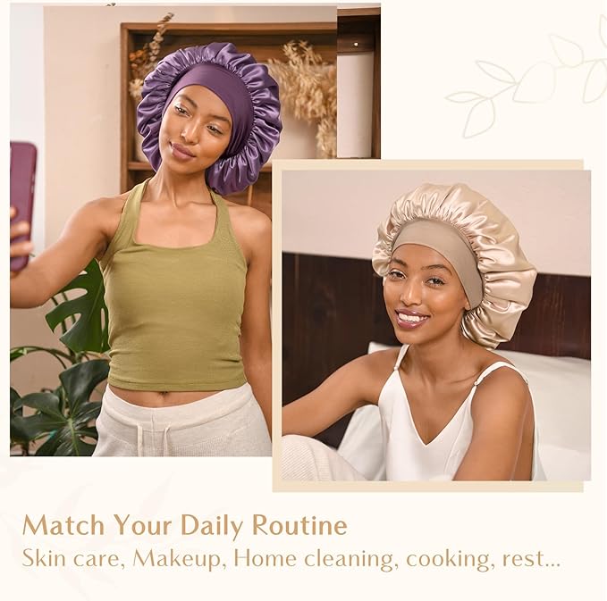 YANIBEST Silk Bonnet for Sleeping Women, Double Layer Hair Satin Bonnets with Elastic Band, Sleep Cap Curly Natural Hair
