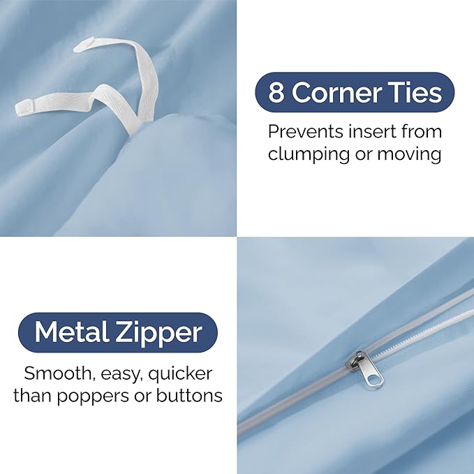 Duvet Cover King Size Set - Extra Soft King Size Duvet Cover 104 x 90 with 2 Pillow Shams - Hotel Luxury, Easy Care and Fade Free w/Zipper Closures & Ties - Comfy Breathable Bedding Set (Sky Blue)