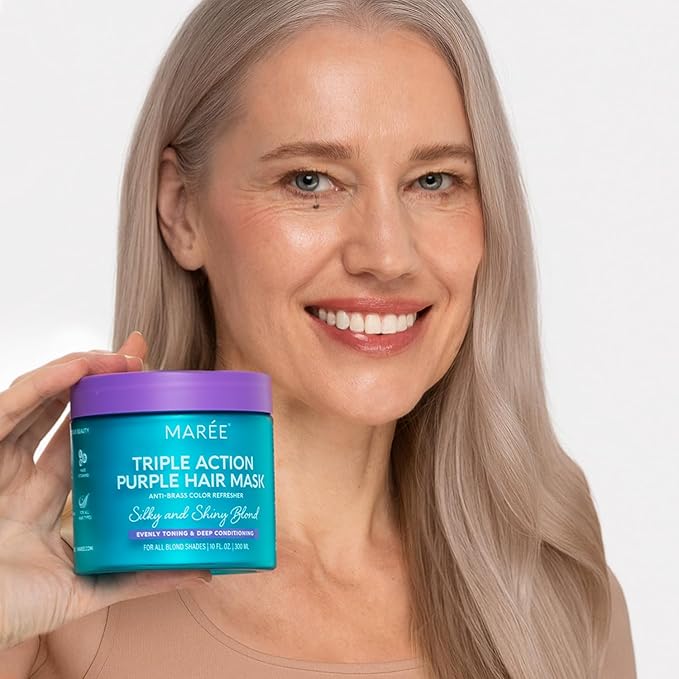 MAREE Purple Hair Mask – Toner for Blonde Hair – Purple Conditioner for Orange Brassy Bleached Highlighted – Grey, Silver, Ash Color Treated – Keratin Hair Care & Biotin – Matizador Para Cabello Rubio