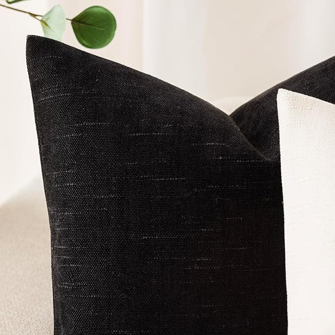 Foindtower Pack of 2 Soft Textured Chenille Throw Decorative Pillow Covers Square Accent Solid Cushion Cover Cozy Farmhouse Pillow Case with Zipper for Couch Sofa Bedroom Living Room 24x24 Inch, Black