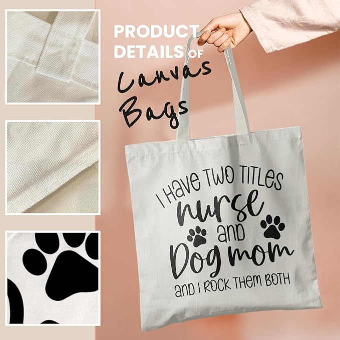 Dog Mom Canvas Tote Bags - Reusable Grocery Bags for Shopping, Funny Dog Lover Gifts for Women