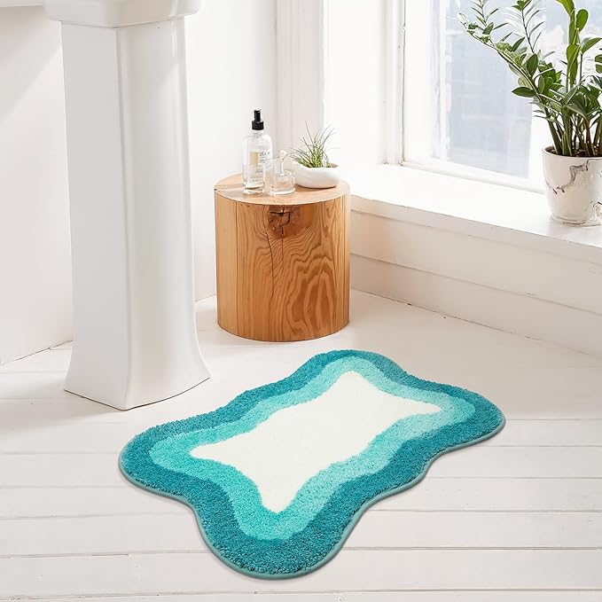 HAOCOO Washable Irregular Shape Bathroom Rugs, 18x25 inch Soft Non Slip Gradient Small Bath Mat, Microfiber Absorbent Shower Rug for Sink Tub Shower