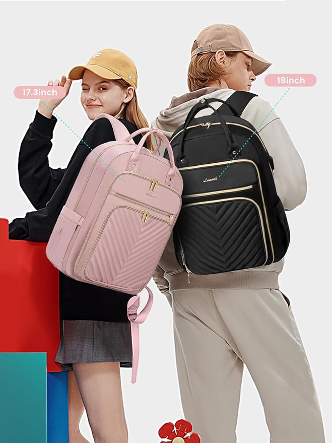 LOVEVOOK Laptop Backpack for Women, Water Resistant Travel Work Backpacks Purse Stylish Business Teacher Nurse Computer Bag with USB Charging Port,Pink