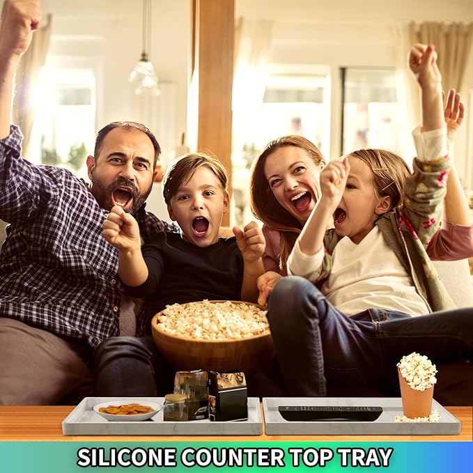 BBK Bathroom Vanity Tray 11.8 in- 2 Pack(Large) Silicone Bathroom Tray for Counter, Perfume Key Trinket Ring Tray, Decor Soap Dispenser Countertop Tray for Kitchen Sink Organization(Faux Marble Look)