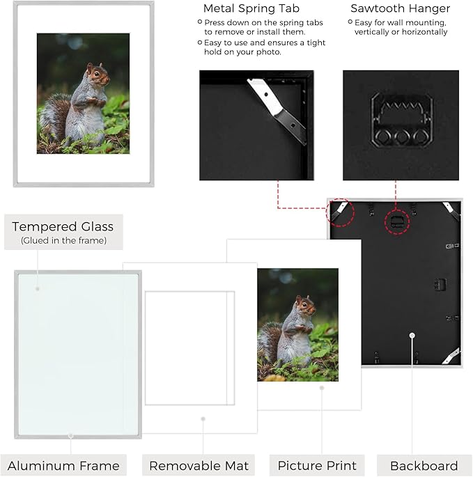 Golden State Art 12x16 Picture Frame 3 Pack - Aluminum Frames with 8.5x11 Removable Mats & Real Glass, Display 12x16 Posters or 8.5x11 Photos - Silver Gallery Wall Frames for Home Office Decor