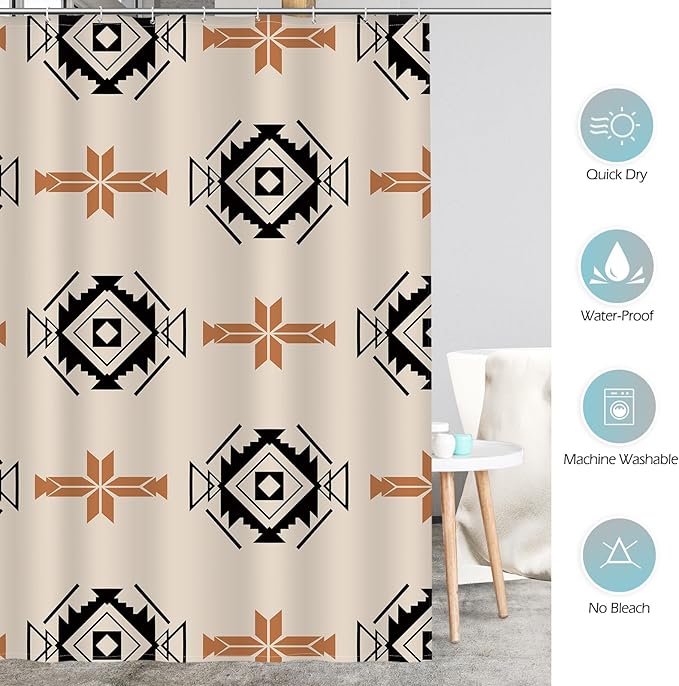 Aimego Western Aztec Shower Curtain - Boho Chic Geometric Southwest Ethnic Tribal Vintage Country Farmhouse Fabric Cloth Bath Shower Curtains Set with 12 Hooks for Bathroom Decor Accessories, 72"x72"