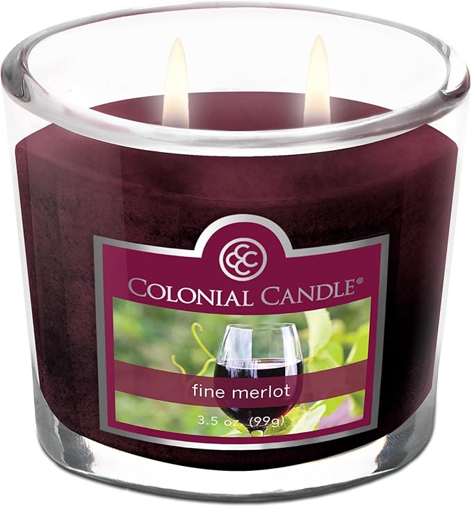 Colonial Candle Fine Merlot Scented Jar Candle, 2 Wick, 3.5 oz, Mottled Wax Candle