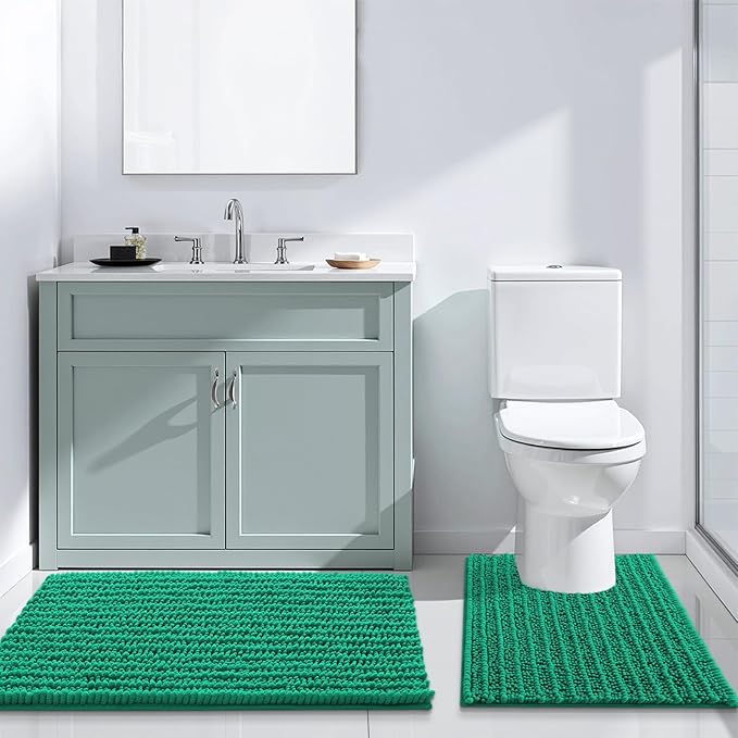 Arotive Luxury Chenille Bathroom Rug Mat, Extra Soft Thick Absorbent Shaggy Bath Rugs, Non-Slip Machine Wash Dry, Plush Bath Mats for Bathroom, Shower and Tub, 24x16, Emerald