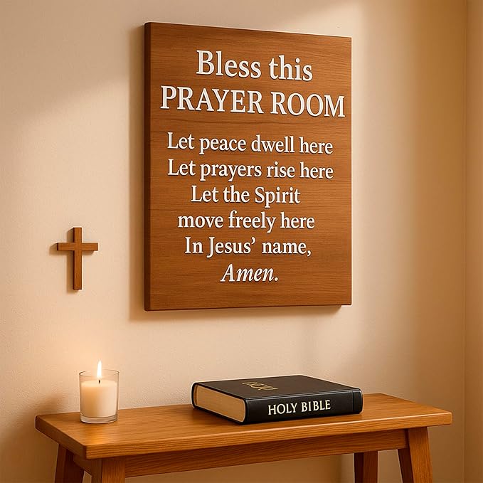 Bless This Prayer Room Canvas Print – Christian Blessing Wall Art Sign, 12x16 inch Faith Room Decor for Home Chapel, Meditation Space, and Prayer Corners