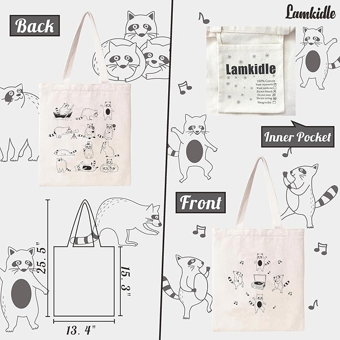 Raccoon Tote Bag Funny Tote Bag Cute Cotton Canvas Bag for Women Gift Reusable Grocery Bag Shopping Beach Shoulder Bag
