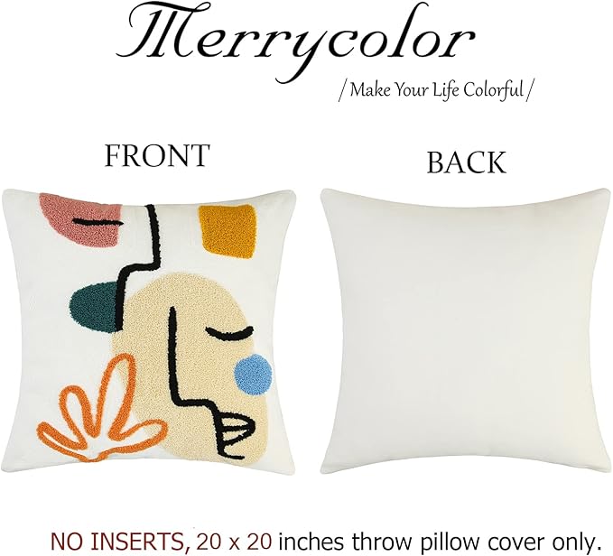 Merrycolor Boho Abstract Pillow Covers Colorful Woman Face Line Cute Pillow Cases Mid Century Aesthetic Modern Boho Pillows Decorative Throw Pillows for Bed Couch Living Room,1PC