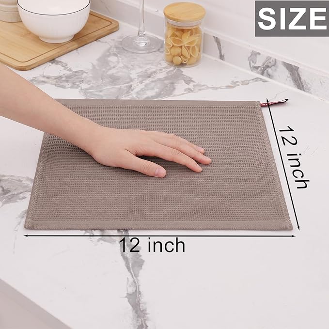 Homaxy 100% Cotton Waffle Weave Dish Cloths - 8 Pack Soft and Absorbent Dish Towels - 12 x 12 Inches Quick Dry Dish Rags - Brown