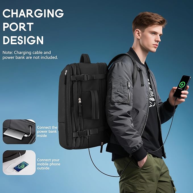 Beraliy Travel Backpack for Men Women, Large Carry On Backpack, Personal Item Bag Airline Approved, 17 inch Laptop Backpack, Business Work Gym Weekender Bag, Black