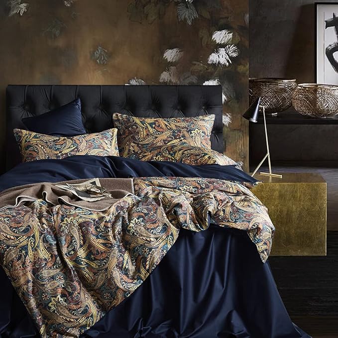 Cupocupa Duvet Cover King Size Set Boho Floral Pattern King Duvet Cover Set for King Size Bed Vintage Soft Bedding Leaf Print Paisley Duvet Cover with Pillowcases