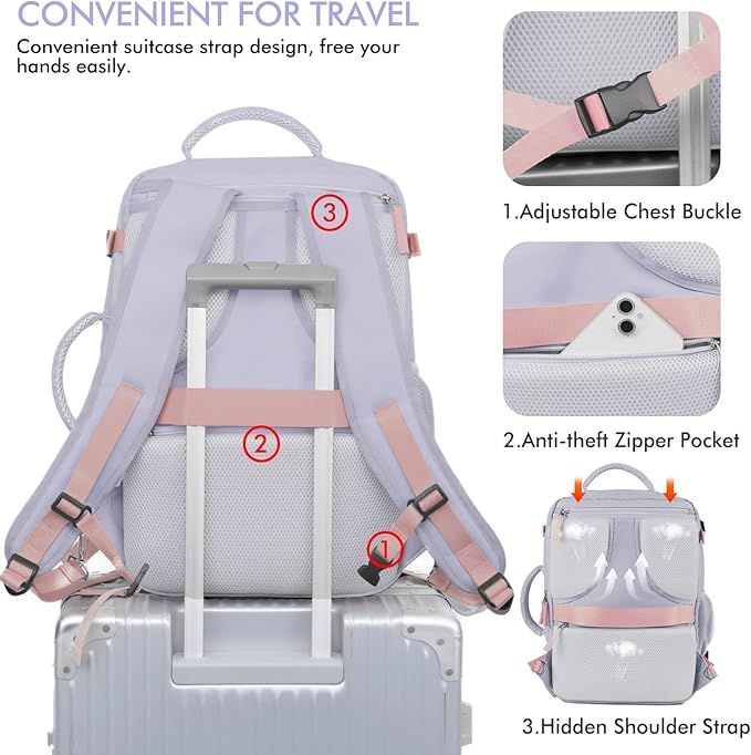 Beraliy Large Travel Backpack For Women, Airline Approved Carry On Backpack, Anti Theft Personal Item Backpack, Waterproof Bag, Casual Daypack Travel Essentials