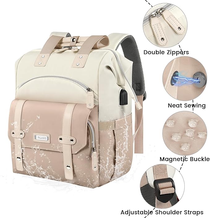 FALANKO Backpack for Women, 15.6 Inch Laptop Backpack with USB Charging Port, Water Resistant Work College Computer Teacher Nurse Doctor Backpack Bookbags Office Business Backpacks