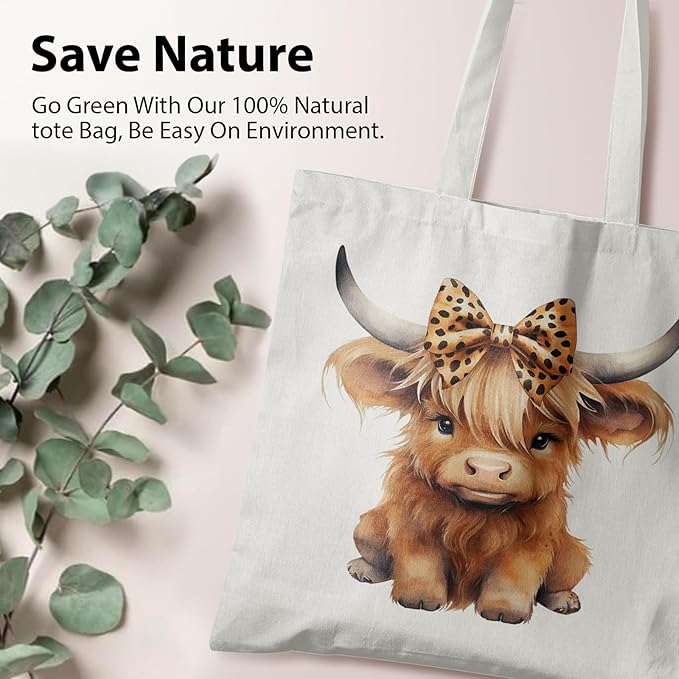 Western Highland Cow Canvas Tote Bag - Highland Cow Lover Gifts,Canvas Shoulder Bag for Women for Girls