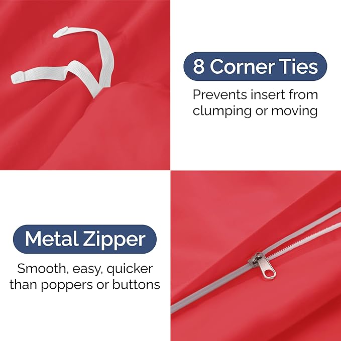 Duvet Cover King Size Set - Extra Soft King Size Duvet Cover 104 x 90 with 2 Pillow Shams - Hotel Luxury Quality Easy Care and Fade Free w/Zipper Closures & Ties - Comfy Breathable Bedding Set (Red)