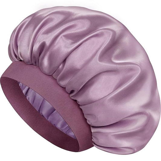 Satin Silk Bonnet for Sleeping, Double Layer Silk Sleep Cap for Men & Women, Soft Satin Lined Bonnet for Natural & Curly Hair(Dark Purple)