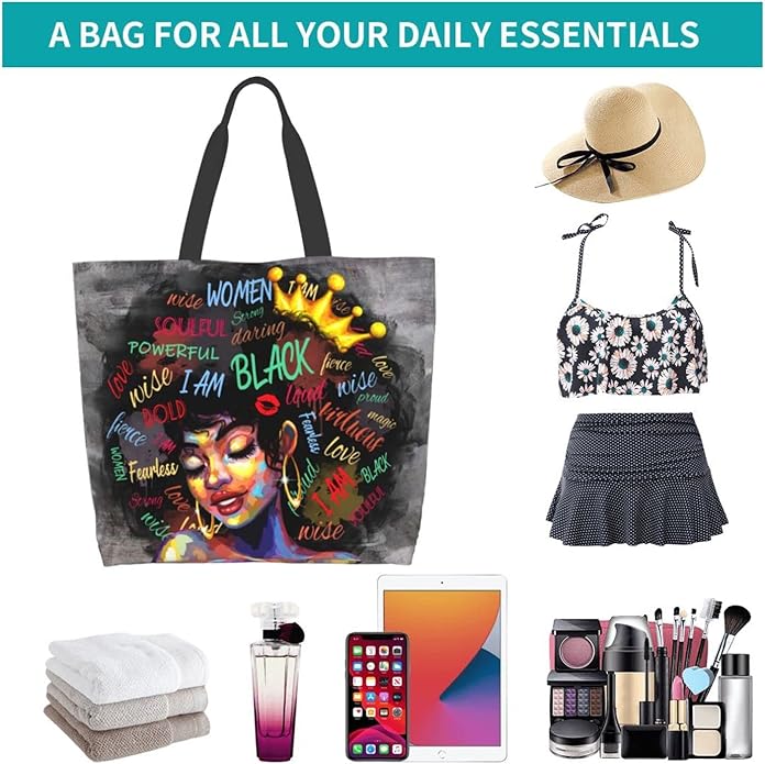 IAGM Women Tote Bags African American Woman Shoulder Bag Afro Black Girl Magic Satchel Handbags For Shopping,Work,Grocery,Gym