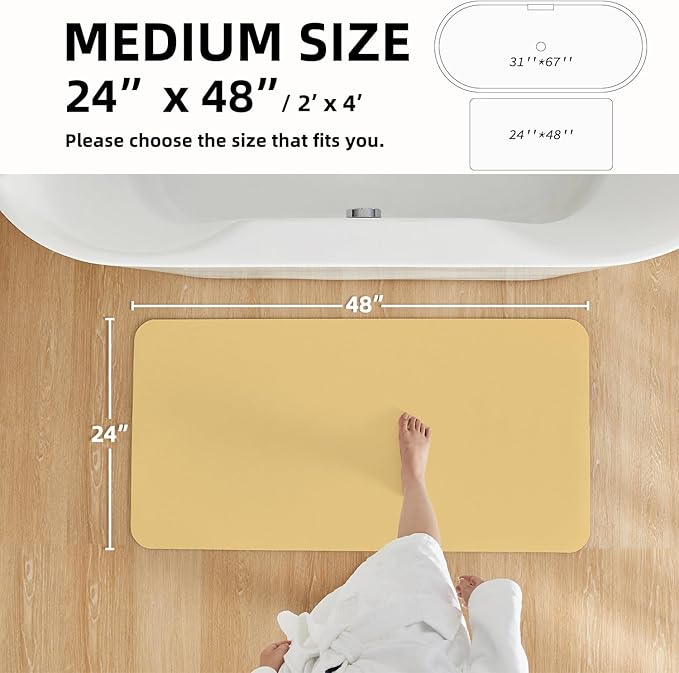 Bathroom Mat Quick Dry, Bathroom Rugs Non Slip Washable Thin Absorbent Bath Mat Fits Under Door Bathroom Floor Mat Perfect for Bath, Shower, or Sink 24"x48" Light Yellow