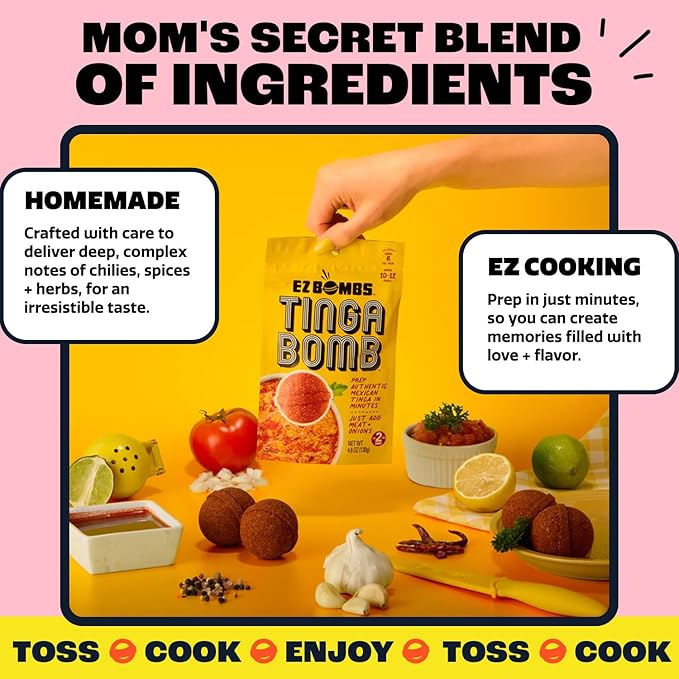 EZ Bombs Tinga Bomb Seasoning, Pack of 2 - Authentic Mexican Seasoning for Smoky Chipotle Tinga Sauce, Tacos, Tostadas, Tortas and More - Bold, Spicy & Tangy Flavor Quick and Flavorful Meals
