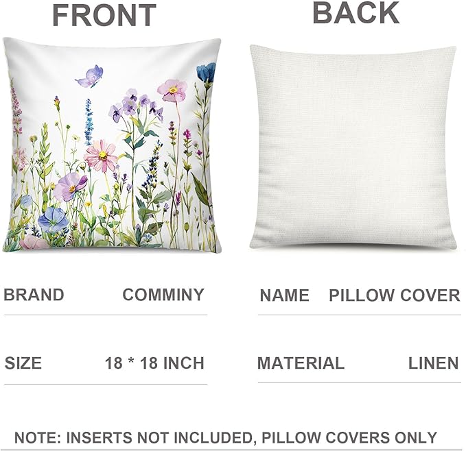 COMMINY 6 Pack Spring Floral Pillow Cover 18x18 Blossm Flower Throw Pillow Covers Vibrant Color in 6 Unique Patterned Cushion Covers for Couch Sofa Living Room Home 6 P