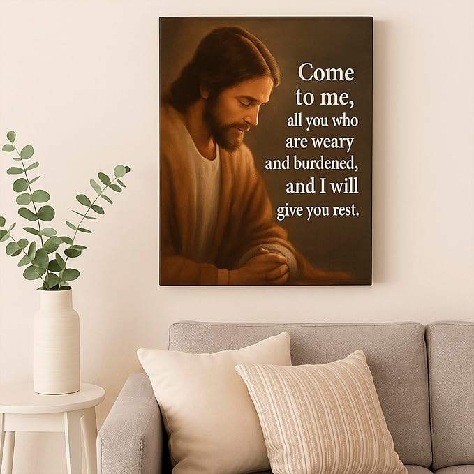 DoawBang Jesus Wall Art Canvas – “Come to Me” Matthew 11:28 Scripture – 12x16 inch Inspirational Christian Decor for Prayer Room, Home, or Office