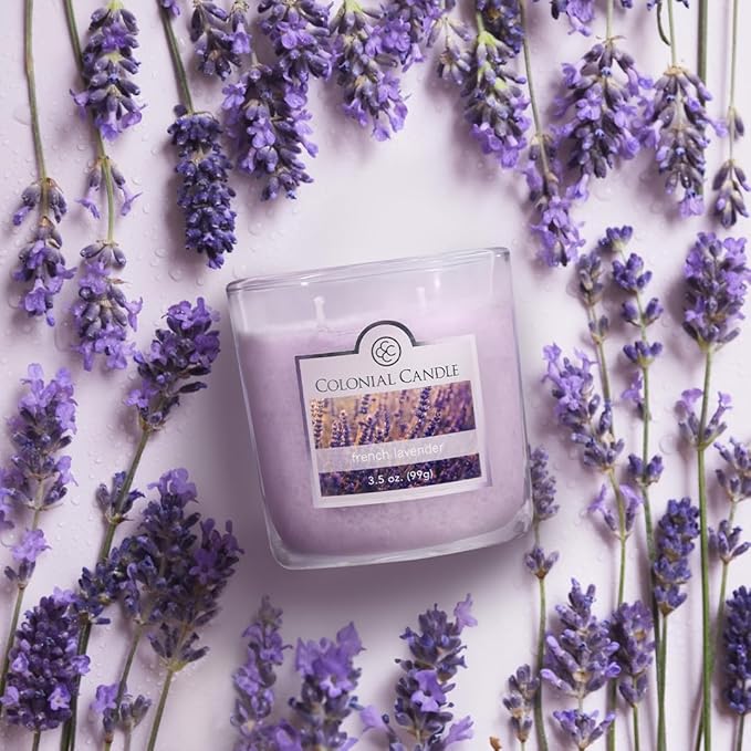 Colonial Candle French Lavender Scented Jar Candle, 2 Wick, 3.5 oz, Mottled Wax Candle