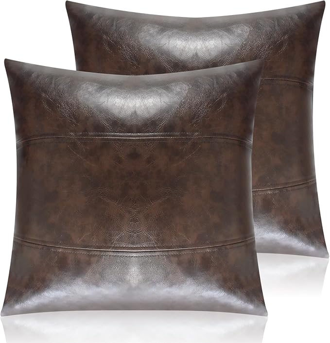 Faux Leather Throw Pillow Cover 18X18 Inch Set of 2 Outdoor Modern Farmhouse Solid Decorative Pillow Covers for Room Couch Living Bedroom Bed Sofa