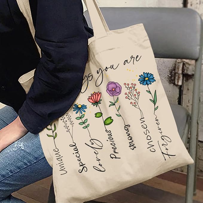 2 Pack Christian Bible Canvas Tote Bag for Women with Makeup Bag Gods Says You Are Bags Floral Tote Bag Aesthetic