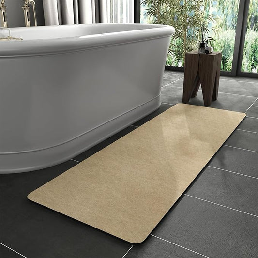 MontVoo -Bath Mat Rug-Rubber Backing Non Slip Quick Dry Absorbent Thin Bathroom Rugs Fit Under Door-Faux Suede Surface Bathroom Floor Mats-Shower Rug for in Front of Bathtub Shower Beige 24"X70"