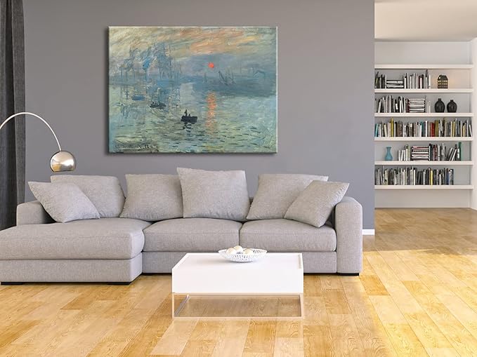 Wieco Art Giclee Canvas Prints Wall Art of Claude Monet Classic Oil Paintings Reproduction for Home Office Decor Impression Sunrise Extra Large Modern Gallery Wrapped Seascape Sea Picture Artwork