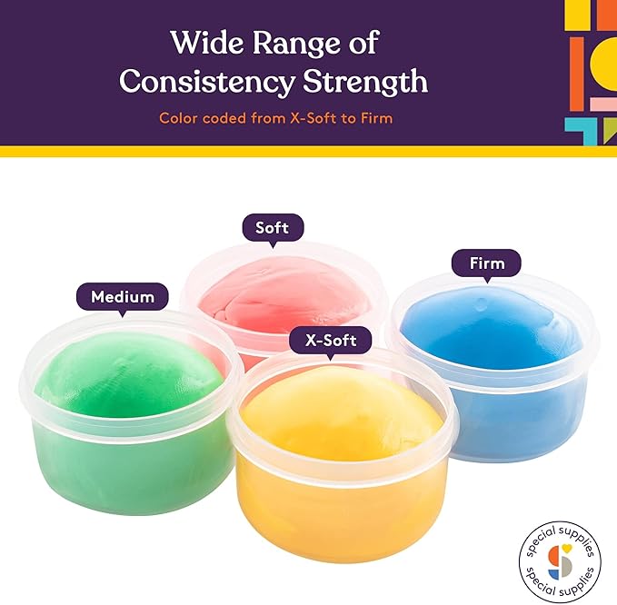 Special Supplies Therapy Putty for Teens and Adults - Resistive Hand Exercise Stress Relief Therapy Putty Kit, Set of 4 Strengths, Three Ounces of Each Putty (Primary Colors)