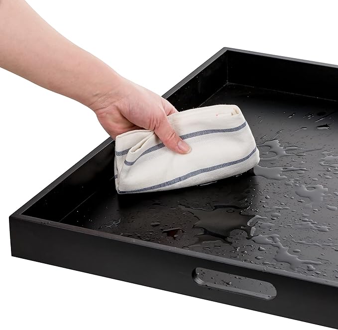 Hanobe Ottoman Tray for Living Room: Modern Extra Large Black Serving Decorative Trays with Cutout Handles for Coffee Table Home Decor, 20"