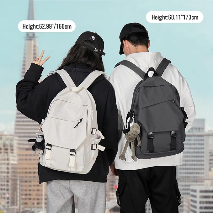 Lightweight School Bag Casual Daypack College Laptop Backpack for Men Women Water Resistant Travel Rucksack for Sports High School Middle Bookbag for girls（White）