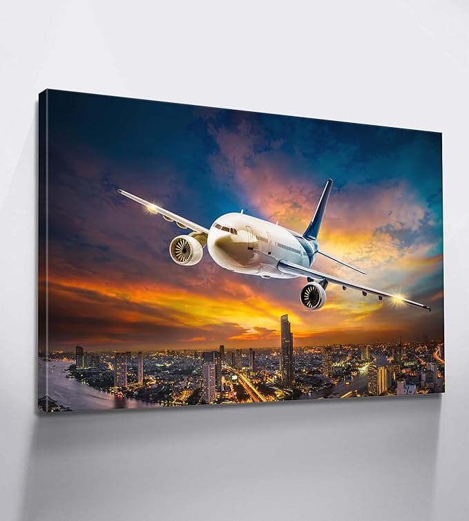 Mistyefly Airplane Canvas Wall Art with Inner Wooden Frame - Aviation Decor & Plane Themed Art for Office or Living Room - Lightweight & Easy to Hang, 12x18 Inches