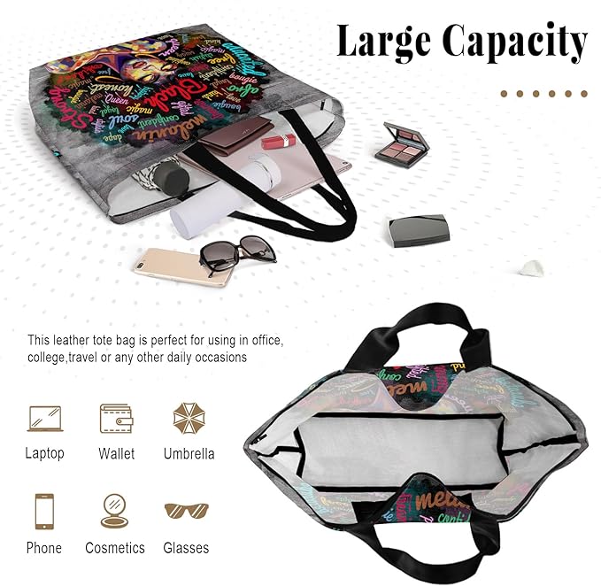 African American Black Women Tote Bag Black Girl Magic Shoulder Handbag For Work Travel Beach Shopping