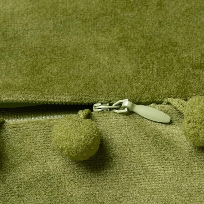 DEZENE Couch Pillow Cases 22x22 Chartreuse: 2 Pack Cozy Soft Pom-poms Velvet Square Throw Pillow Covers for Farmhouse Home Decor