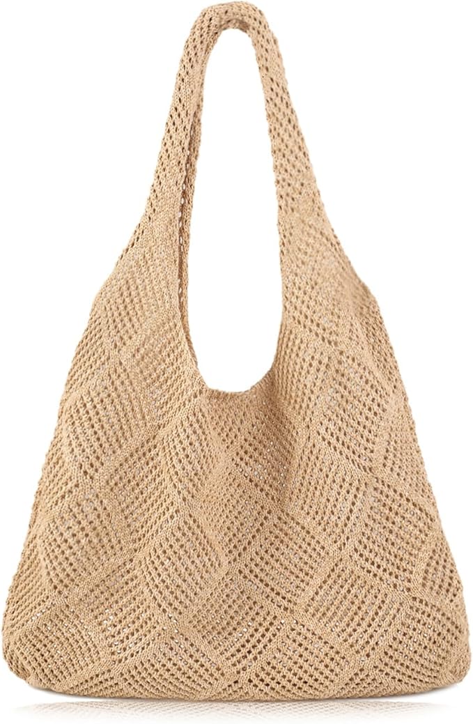 COOKOOKY Crochet Beach Tote bag Summer Beach Bag for Women Aesthetic Mesh Tote Bag Hippie Bag Knit Bag