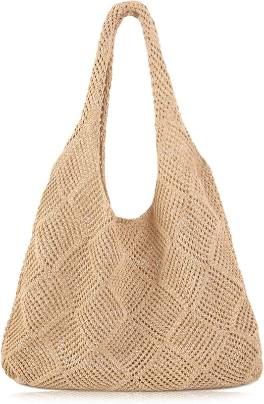 COOKOOKY Crochet Beach Tote bag Summer Beach Bag for Women Aesthetic Mesh Tote Bag Hippie Bag Knit Bag