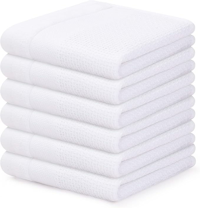 Homaxy 100% Cotton Dish Cloths, 6 Pack - 12 x 12 Inches, Waffle Weave Super Soft and Absorbent Dish Towels Quick Drying Dishcloths, White