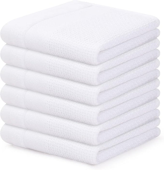 Homaxy 100% Cotton Dish Cloths, 6 Pack - 12 x 12 Inches, Waffle Weave Super Soft and Absorbent Dish Towels Quick Drying Dishcloths, White