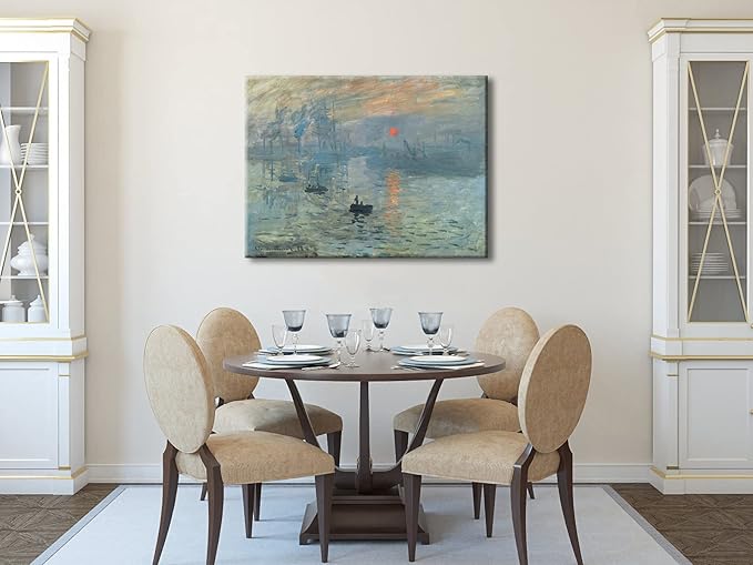 Wieco Art Impression Sunrise Modern Stretched and Framed Giclee Canvas Prints of Claude Monet Famous Oil Paintings Reproduction Seascape Artwork Pictures on Canvas Wall Art for Home Decorations L