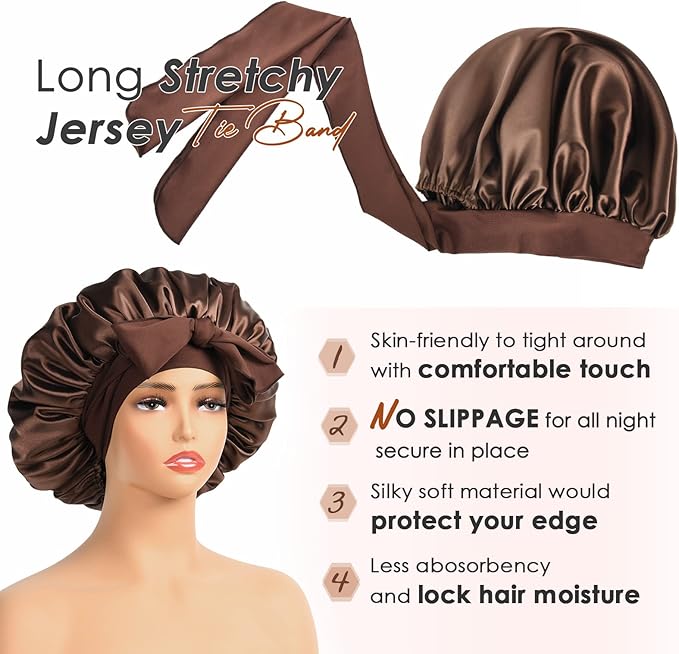 YANIBEST Silk Bonnet for Sleeping Women Satin Bonnet Double Layer Satin Lined Hair Bonnet with Tie Band Curly Hair