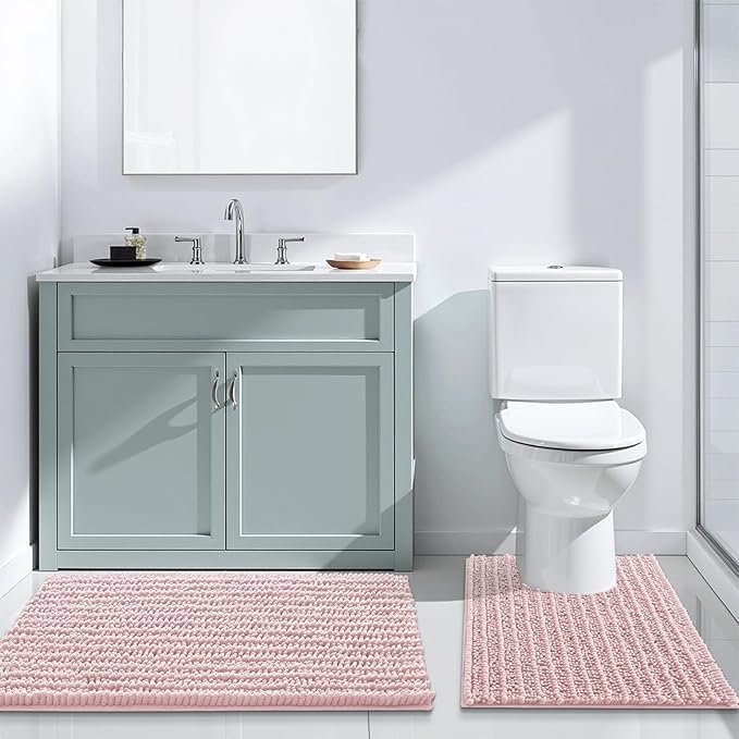 Arotive Luxury Chenille Bathroom Rug Mat, Extra Soft Thick Absorbent Shaggy Bath Rugs, Non-Slip Machine Wash Dry, Plush Bath Mats for Bathroom, Shower and Tub, 30x17, Dirty Pink