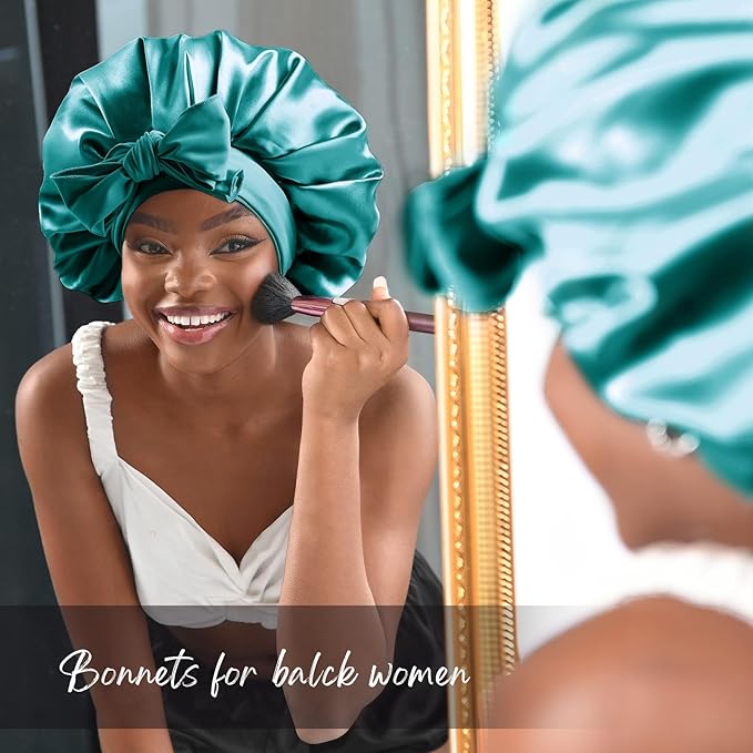 YANIBEST Silk Bonnet for Sleeping Women Satin Bonnet Double Layer Satin Lined Hair Bonnet with Tie Band Curly Hair