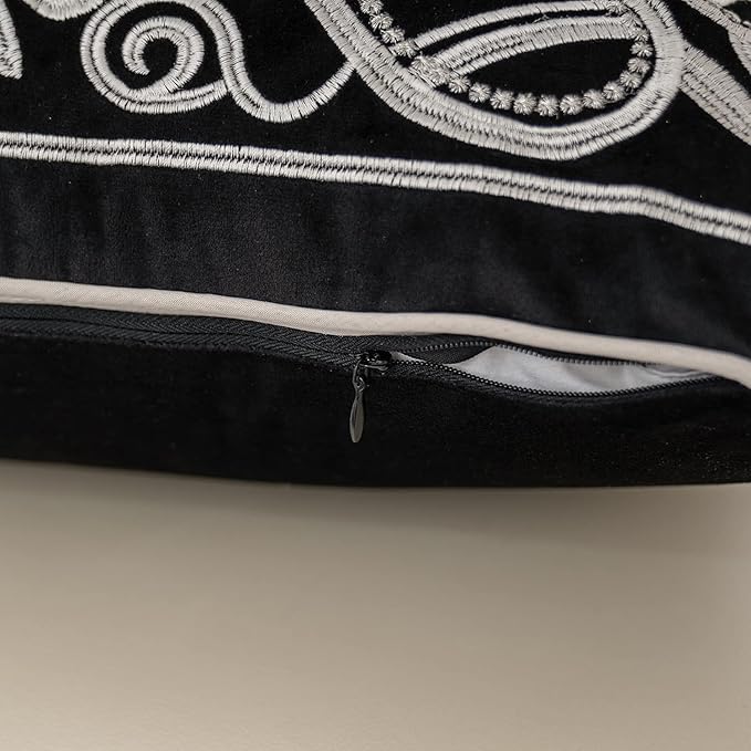 Aeckself European Floral Pillow Cover 20x20 Inch, Luxury Velvet Embroidered Decorative Throw Pillow Cover for Couch Bedroom Living Room, Black and White